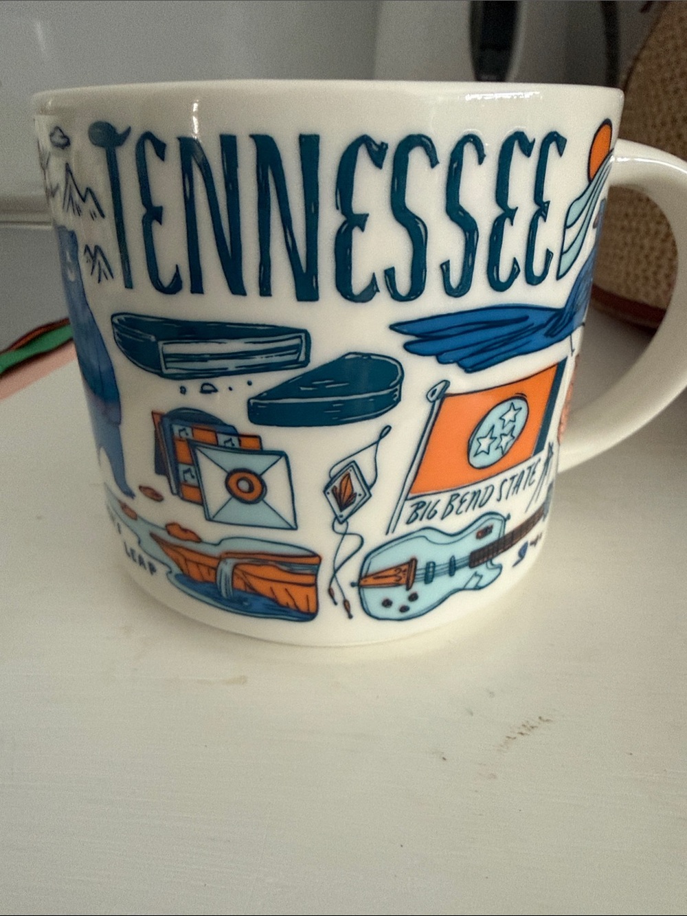 Tennessee Illustrated Ceramic Coffee Mug - Blue & Orange